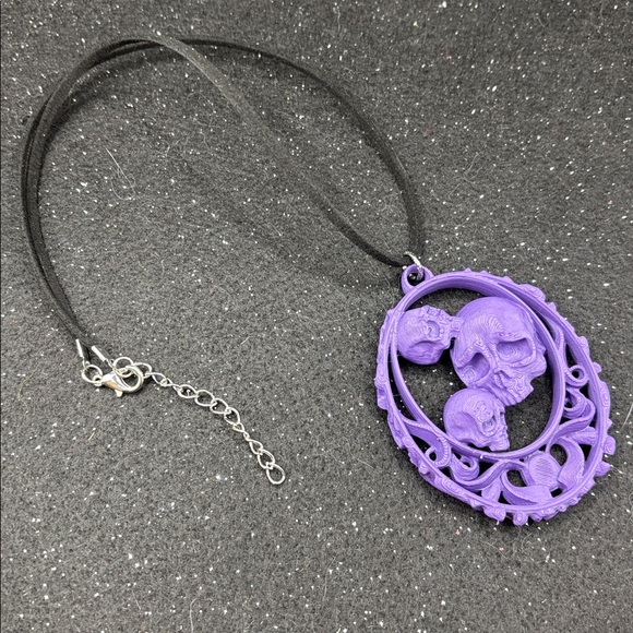 Gothic Purple Skull Pendant Necklace – Ornate Cameo Style - Picture 5 of 5